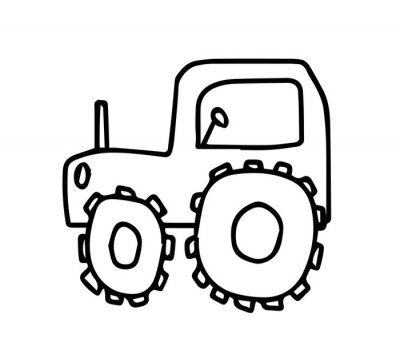 Sticker Vector Doodle childish tractor hand drawn on an isolated white background. Sketch  black line icon. Design for cards, coloring, textiles, packaging paper, stickers, web and mobile.