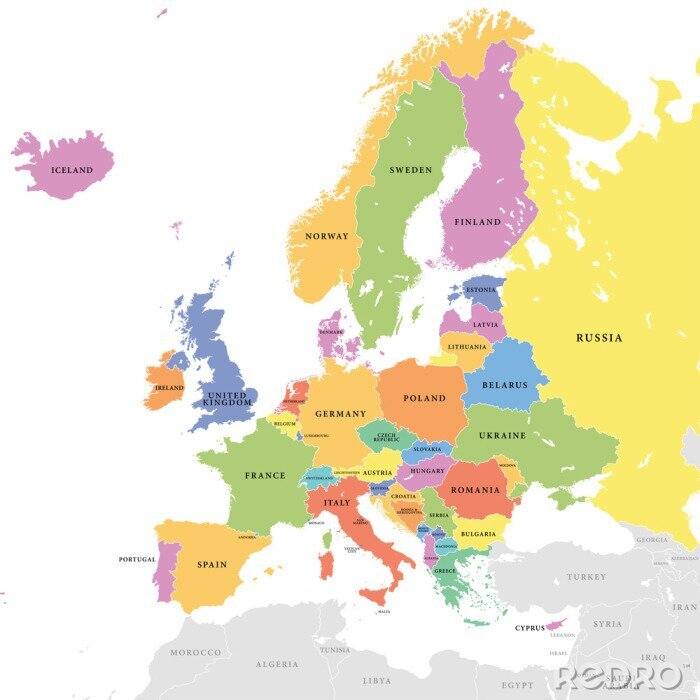 Poster Vector gekleurde Europese kaart