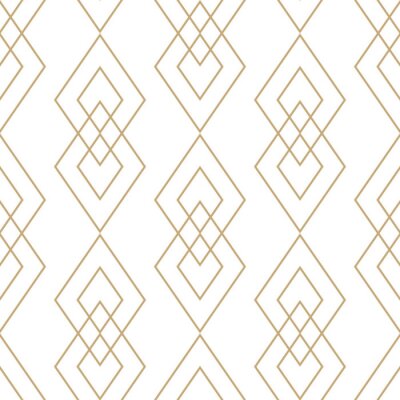 Behang Vector gouden geometrische textuur. Naadloos patroon met dunne lijnen, diamanten