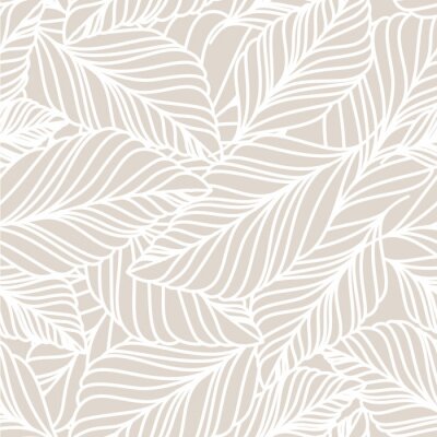 Vector hand drawn doodle leaves seamless pattern. Light pastel b