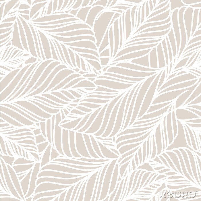 Poster Vector hand drawn doodle leaves seamless pattern. Light pastel b