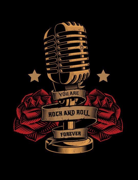 Poster Vector illustration of a microphone with roses and a ribbon