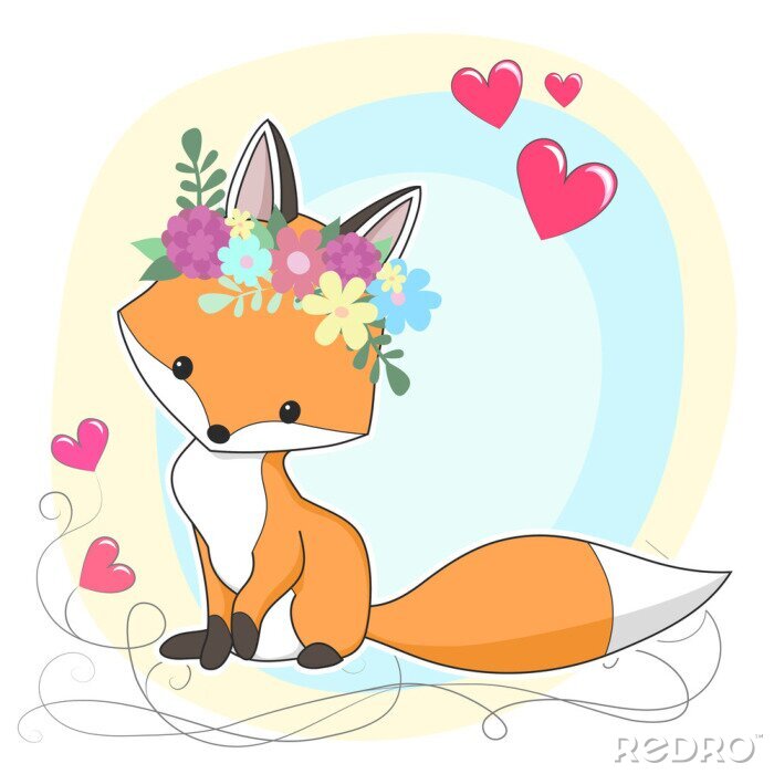 Poster Vector rode vos hand getekend cartoon afbeelding