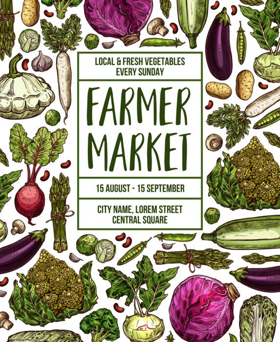 Poster Vector sketch poster for vegetables farm market