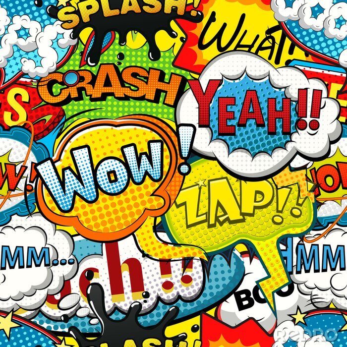 Poster Veelkleurige comics tekstballonnen naadloze patroon illustratie