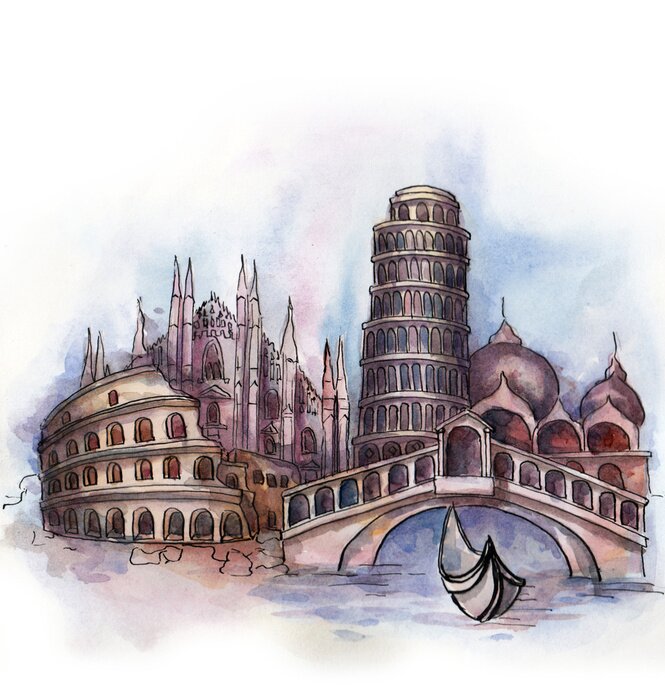 Poster Venetië Italië gebouw tekening