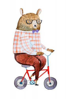 Poster Verklede beer op een kleine fiets