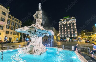 Poster Verlichte fontein in Rome 's nachts
