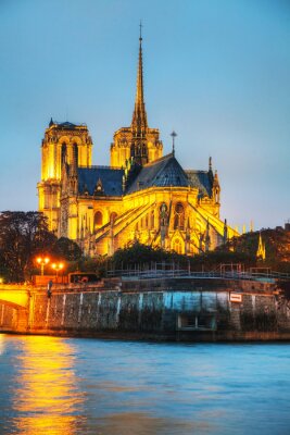 Verlichte kathedraal in Parijs