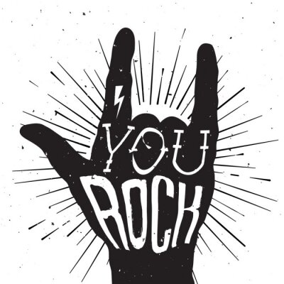 Poster Verontruste zwart-wit poster met rock handteken met U R
