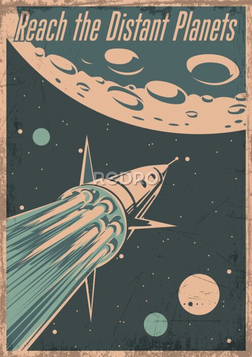 Poster Verovering van de ruimte retro illustratie
