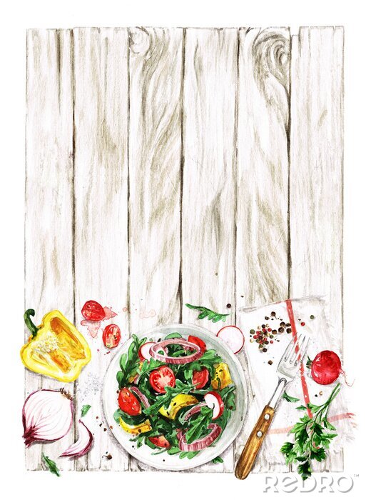 Poster Verse salade. Aquarel illustraties.