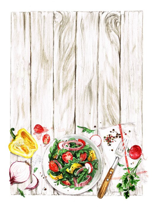 Poster Verse salade. Aquarel illustraties.