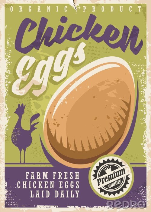 Poster Versier de eierenaffiche van het landbouwbedrijf met kippensilhouet en organisch grafisch ei