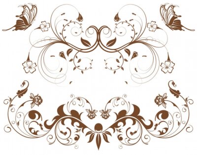 Verzamel bloem grens met vlinder, element voor ontwerp, vector