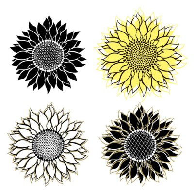 Vier zonnebloemen in de afbeelding