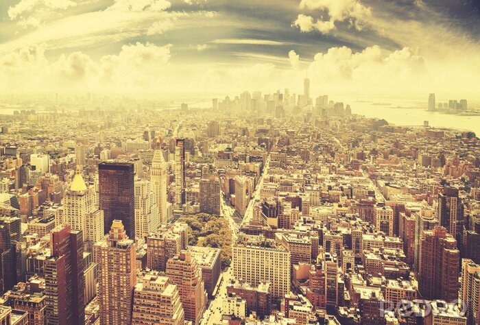 Poster Vintage afgezwakt skyline van Manhattan, New York City, Verenigde Staten.