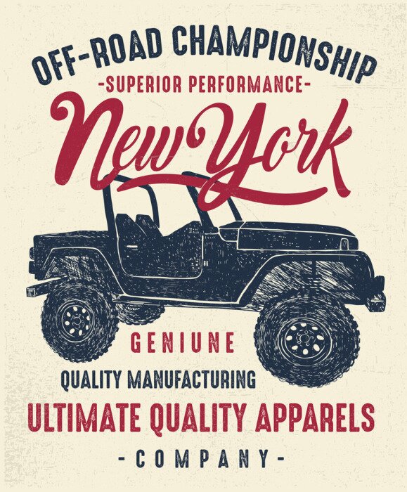 Poster Vintage brandweerwagen, off-road truck, illustratie