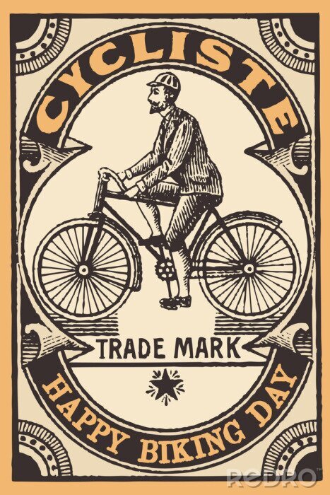 Poster Vintage fiets op een oude afbeelding