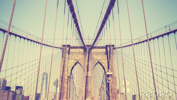 Poster Vintage getinte foto van de Brooklyn Bridge, New York, USA.