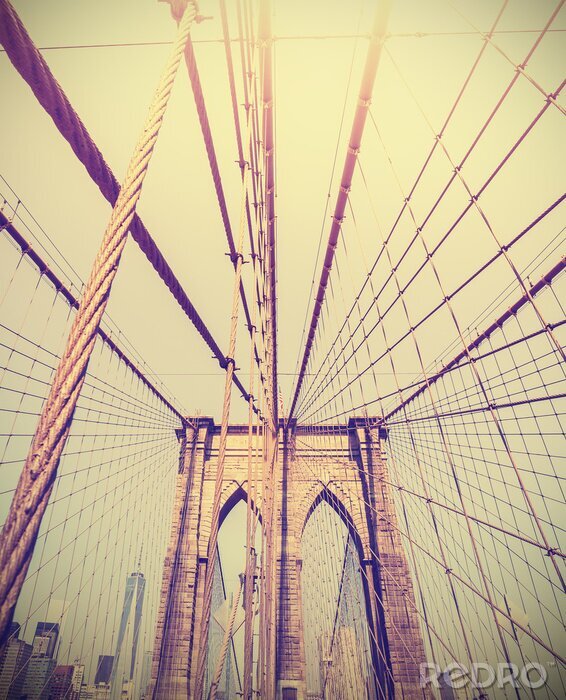 Poster Vintage getinte foto van de Brooklyn Bridge, New York, USA.