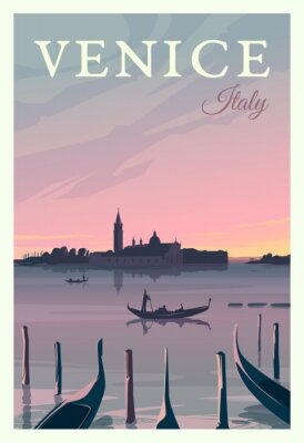 Poster Vintage illustratie van Venetië