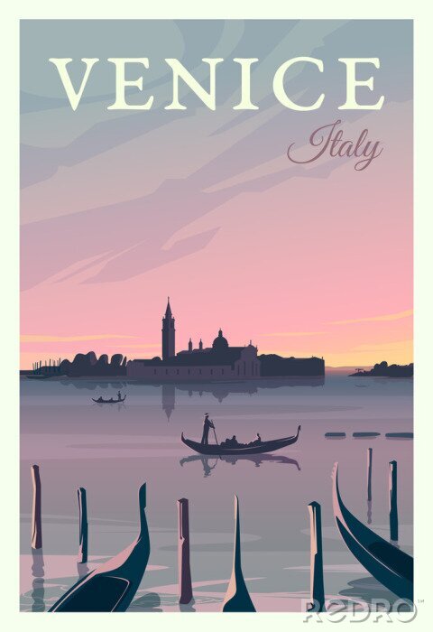 Poster Vintage illustratie van Venetië
