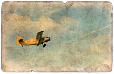 Vintage militaire postkaart geïsoleerde, vliegende tweedekker