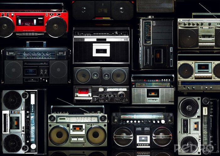 Poster Vintage muur vol radio-boombox van de jaren 80