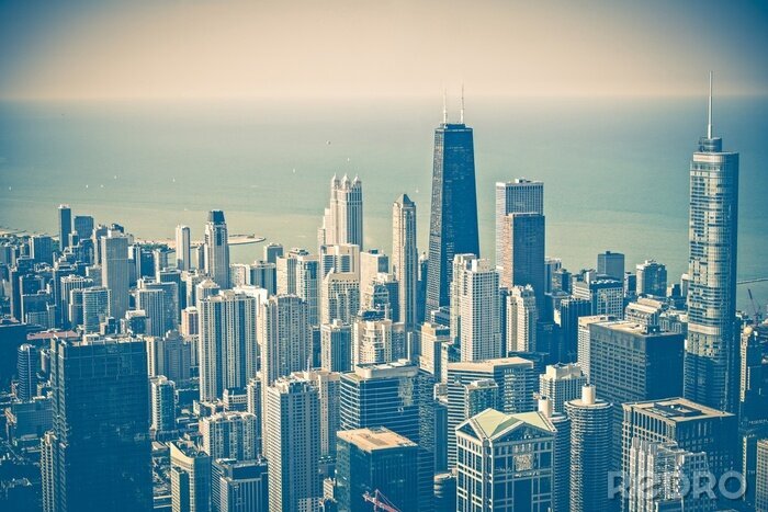 Poster Vintage panorama van Chicago