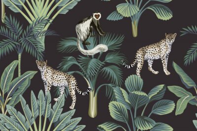Behang Vintage patroon met wilde dieren in de jungle