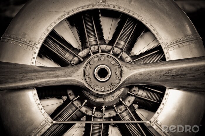 Poster vintage propellervliegtuigen motor closeup