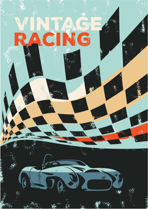 Poster Vintage raceautoposter, sportwagen
