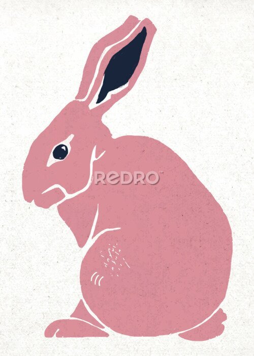 Poster Vintage roze konijn