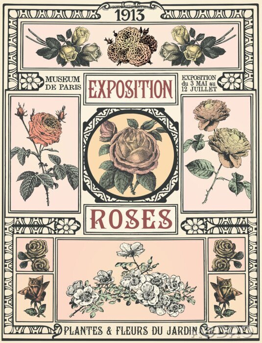 Poster Vintage rozenpatroon