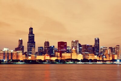Vintage skyline van Chicago bij nacht