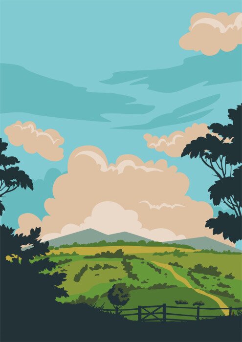 Poster Vintage summer counryside landscape view.