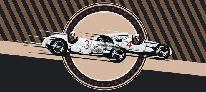 Poster Vintage vector cars in race.
