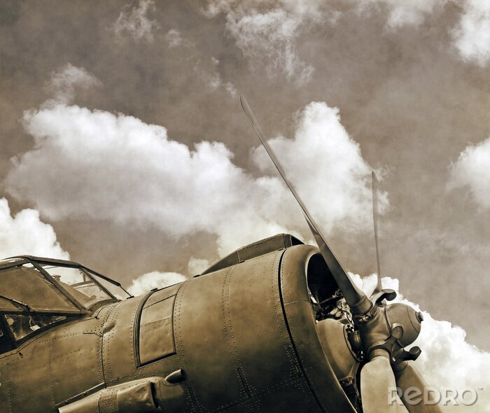 Poster Vintage vliegtuigen, oude tweedekker close up