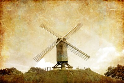 Poster Vintage windmolen uitzicht