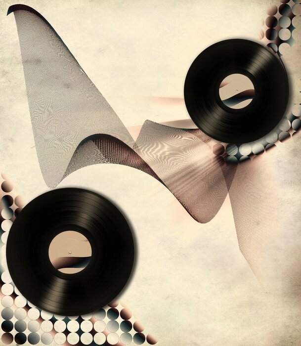 Poster Vinylplaten op een muzikale achtergrond