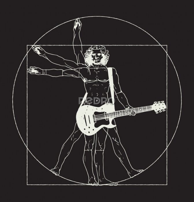 Poster Vitruviusman met een gitaar