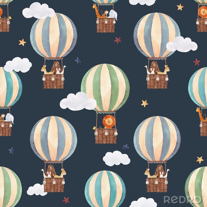 Poster Vliegende ballonnen met dieren 's nachts
