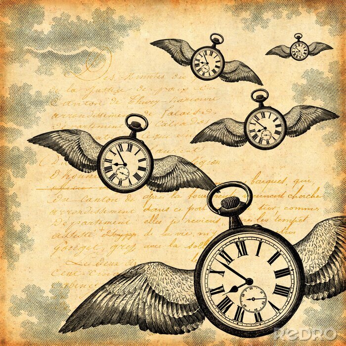Poster Vliegende horloges in vintage stijl