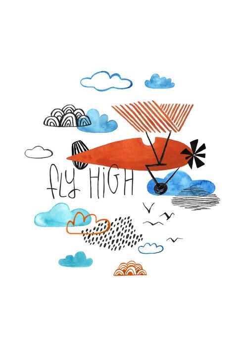 Poster Vliegtuig in de wolken voor kinderen