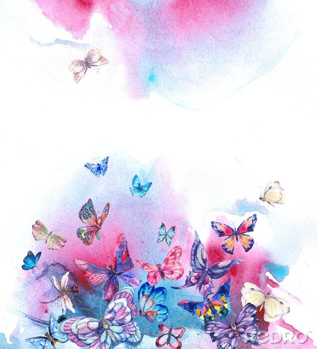 Poster Vlinders in een blauwe aura