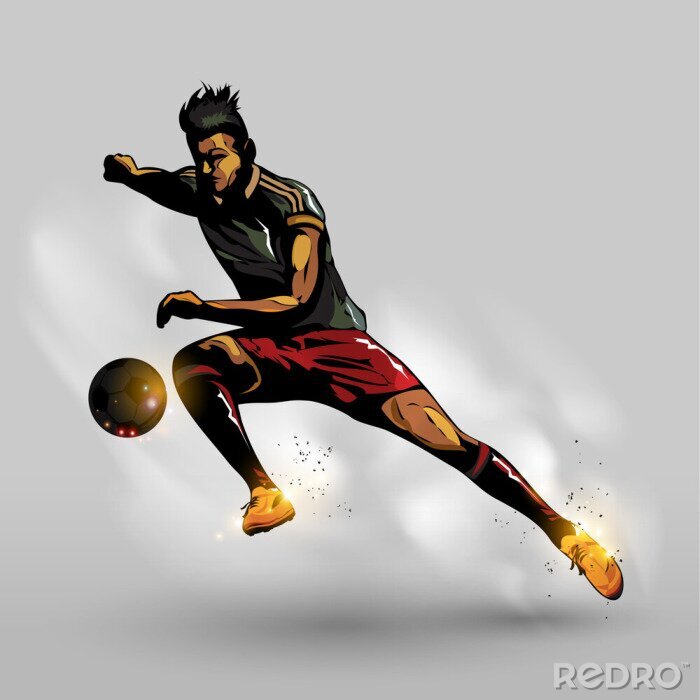 Poster Voetbal voetballer rent achter de bal aan