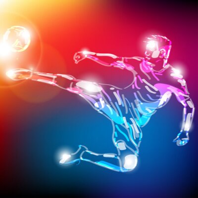 Poster Voetbal voetballer springen naar de bal