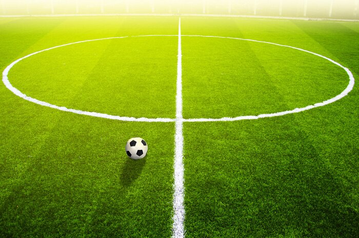 Poster Voetbalgras en witte lijnen