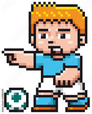 Poster Voetballer uit een pixelspel.
